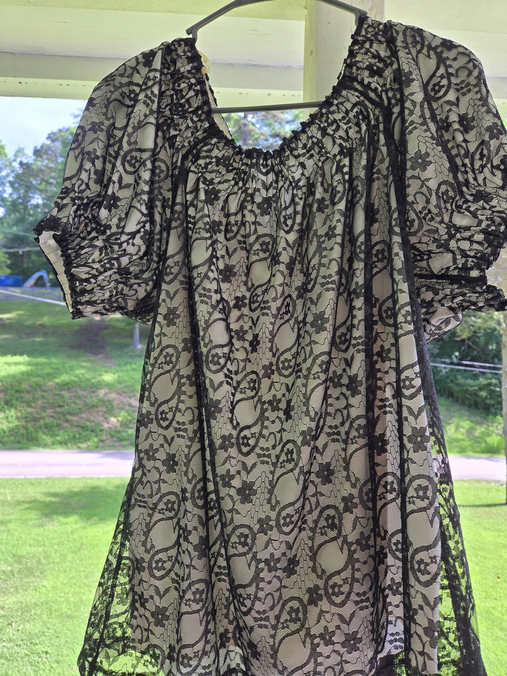 Worthington Black Lace Overlay Peasant Blouse